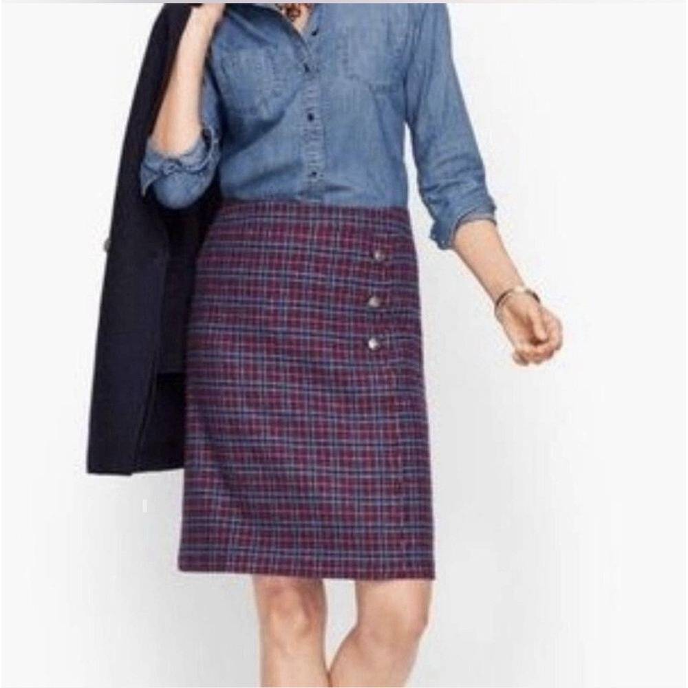 NWT Talbots Plaid Wool Blend Faux Wrap A-Line Skirt Classic Preppy Women's 10P